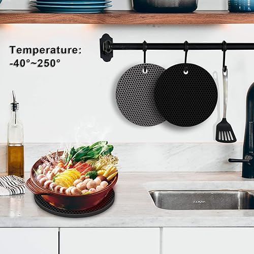 Miniatura 7 de Paquete de 4 salvamanteles de silicona para ollas y sartenes calientes, soportes para ollas, alfombrillas de silicona antideslizantes y resistentes