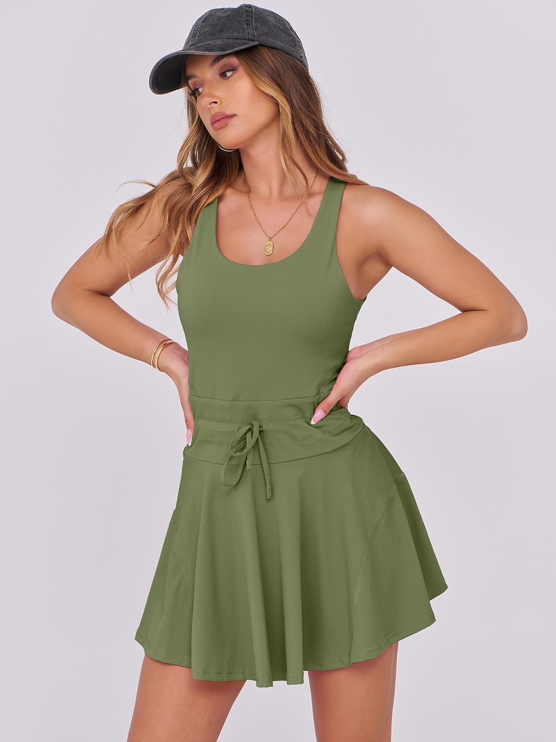 Caracilia Women's Tennis Mini Dresses Workout Built in Shorts Golf Athletic Sleeveless One Piece Summer Active Romper Dress - Image 2