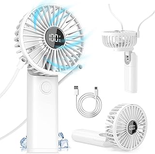 MEDE Handheld Fan Rechargeable USB Hand Fan,Powerful Portable Fan Handheld with 6 Speeds&Digital Display,Quiet Hand Held fans Foldable Mini Fan Personal Neck Travel Fan,Cooling fan for Office Camping