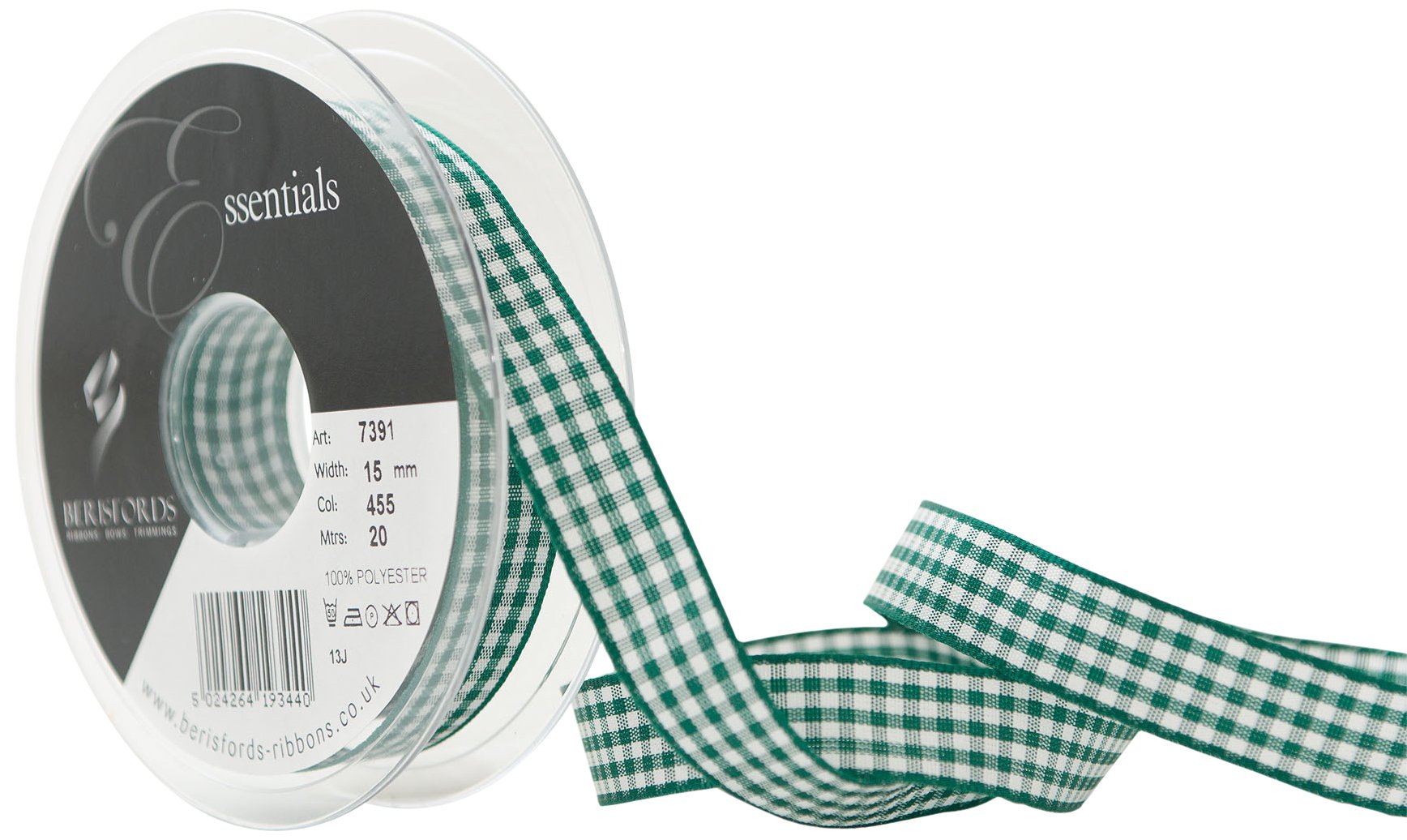 Berisfords 15 mm Gingham Ribbon, Hunter