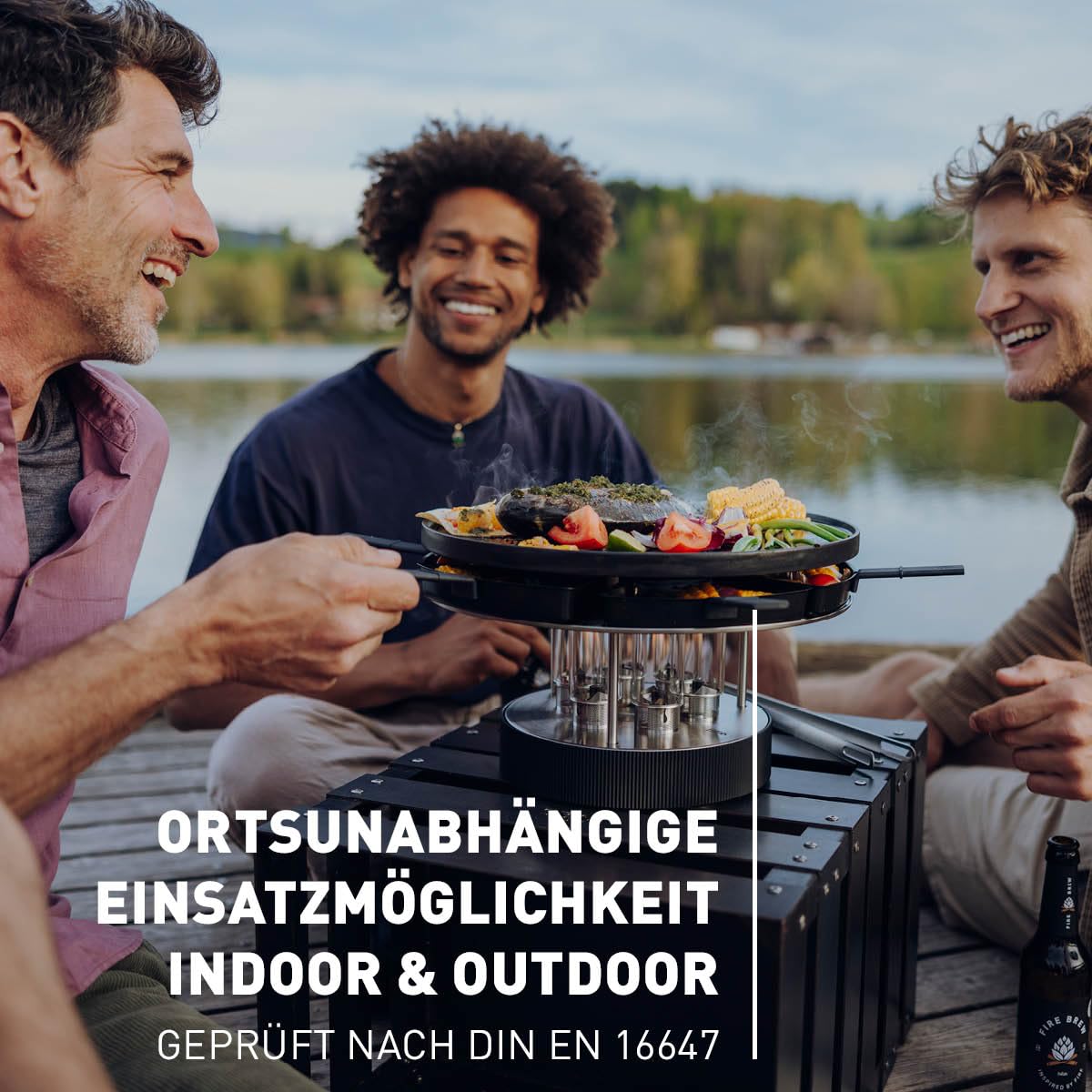 höfats - CIRCLE 35 Tischgrill Pro mit Pfännchen-Set - Indoor & Outdoor Plancha Grill - Bis zu 4 Stunden ortsunabhängiges Barbecue ohne Strom & Kohle, stufenlose Temperaturkontrolle - Ø35 cm