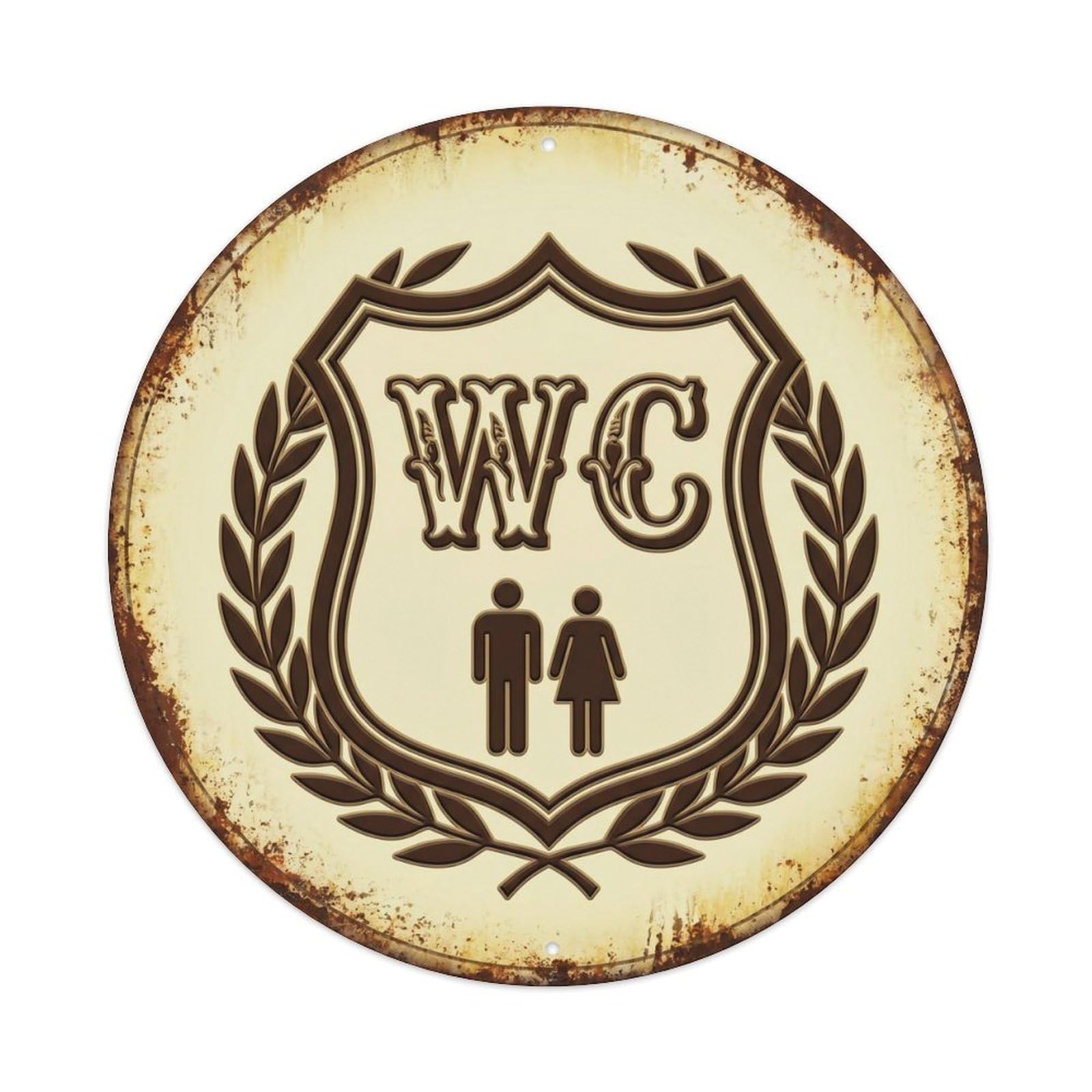 Toilet （WC） Shabby Yellowed Shield Metal Tin Sign Plaque Wall Decor for Cafe, Club Bar, Office, Home Garden Round Metal Poster 8x8Inch