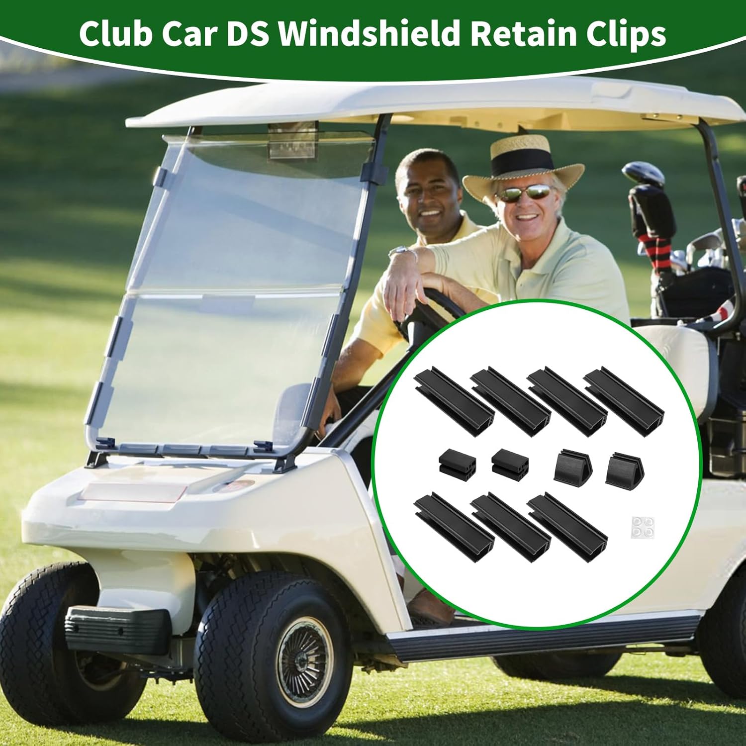 Golf Cart Windshield Retaining Clips Kit for 1982-Up Club Car DS / 1985-2006 Yamaha G2 G8 G9 G14 G16 G19 G22, 7+2+2 Windscreen Mounting Sash Window Short Clips Universal Fit 1"x1" Struts Rail