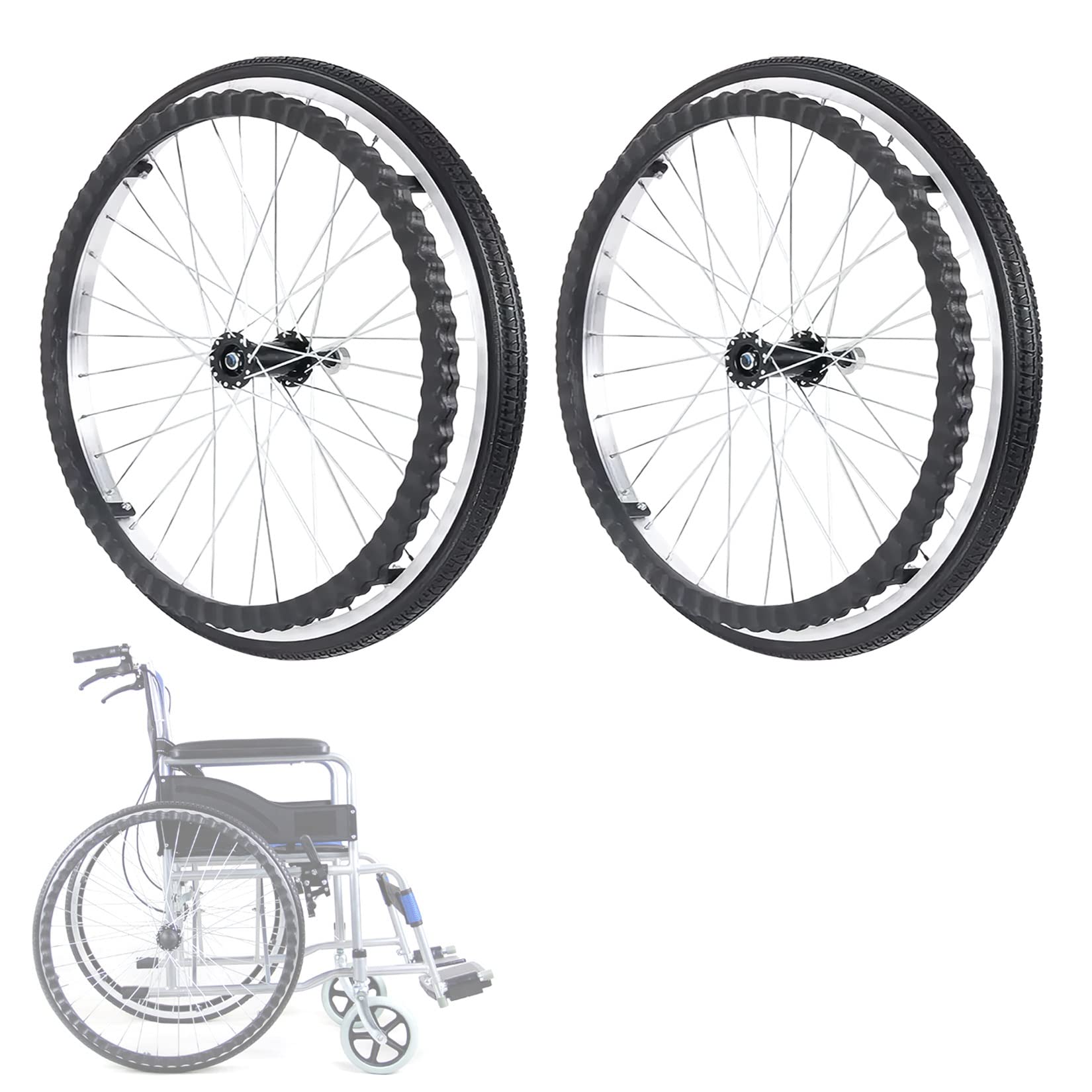 Ruedas para Silla de Ruedas de 24 Pulgadas (2 Piezas), Ruedas traseras para Silla de Ruedas con Cubo de aleación de Aluminio, Ruedas de Repuesto para Silla de Ruedas con neumáticos sólidos a