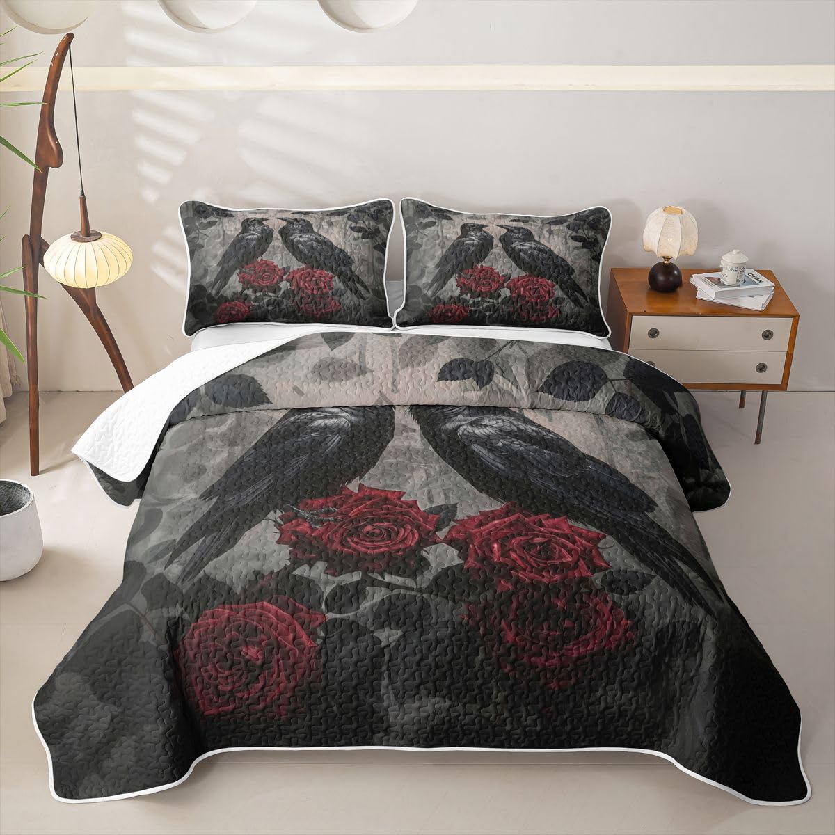 Homewish Set copripiumino matrimoniale coppia corvo 3 pezzi