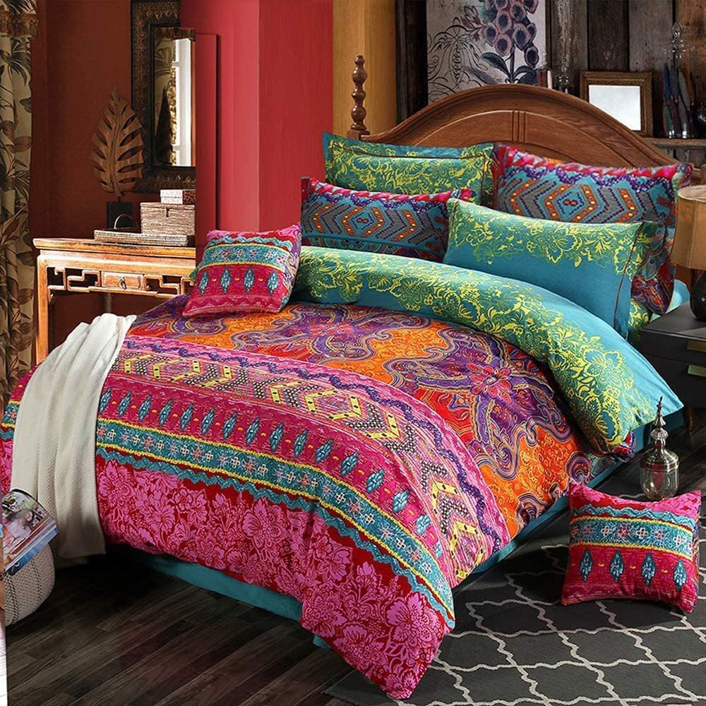 Bohemian Duvet Cover Set Boho Exotic Double Size Luxury Southwestern Bedspread Microfiber Bedding Set Ethnic Butterfly Comforter Cover with 2 Pillow Shams Zipper 3 Pieces