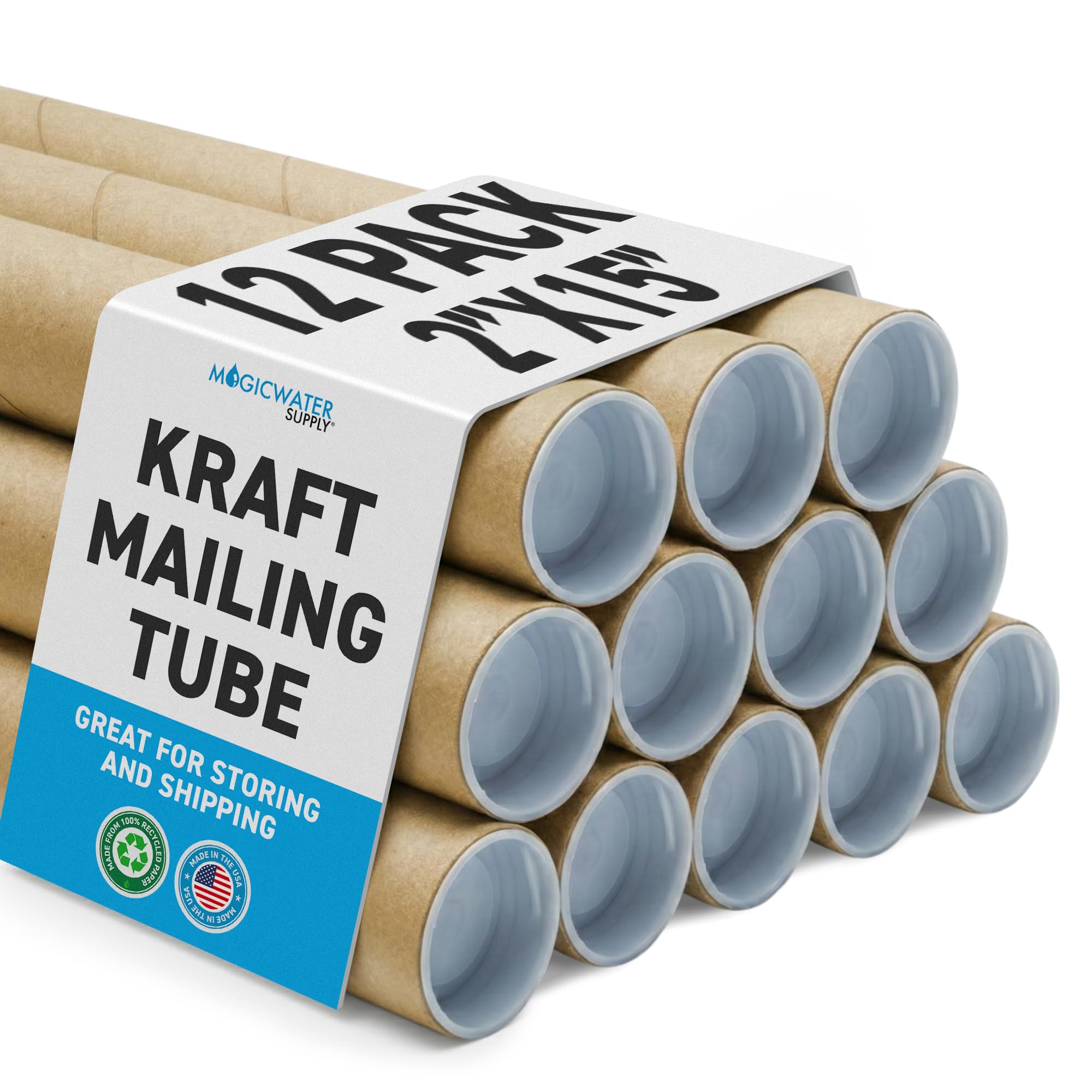 2 inch x 15 inch Poster Tube, Mailing Tubes with Caps (12 Pack)