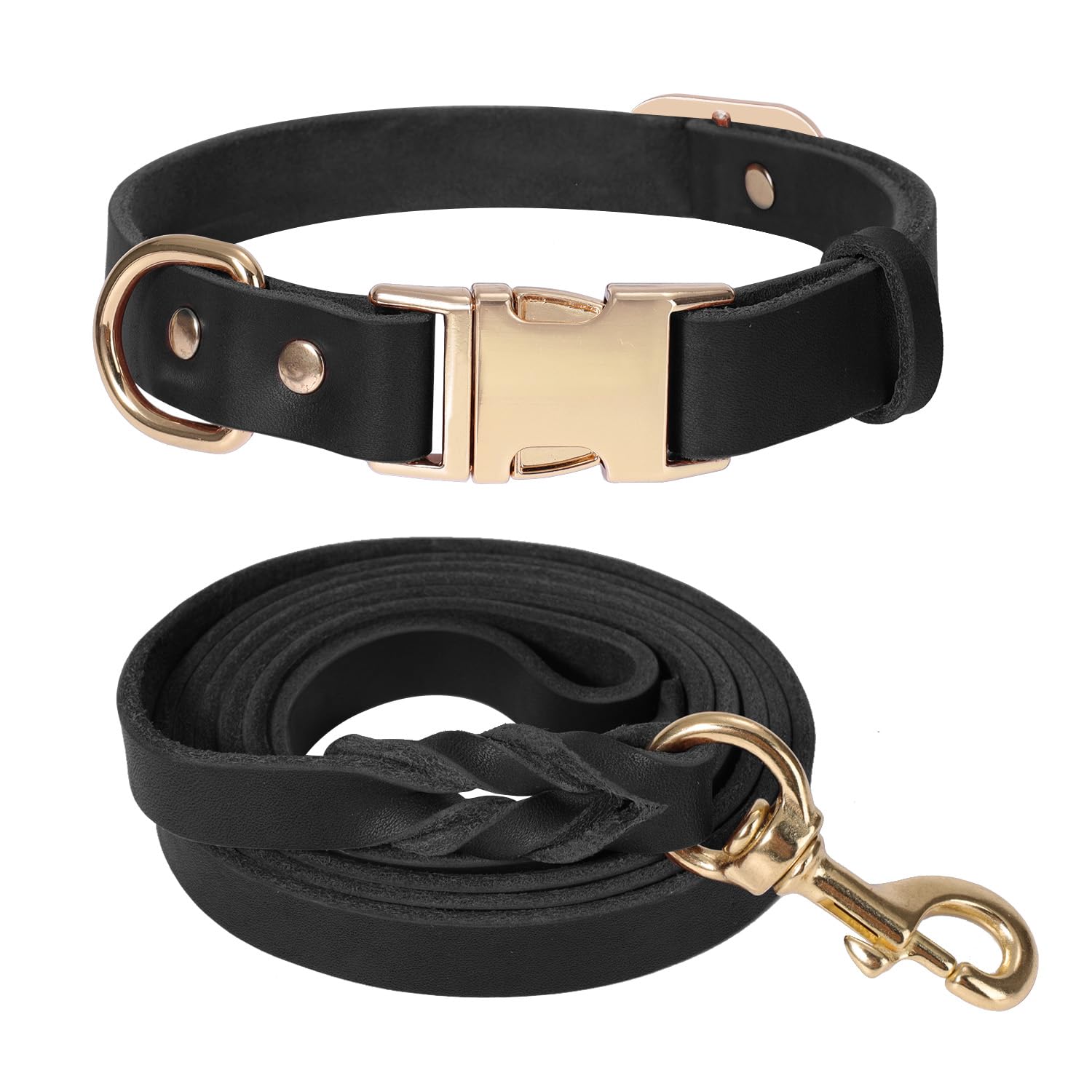 LWBMG 6FT Leather Dog Collar and Leash Set, Heavy Duty Dog Leash and Collar with Metal Buckle, Adjustable Pet Collar Set, Soft Puppy Leash and Collar