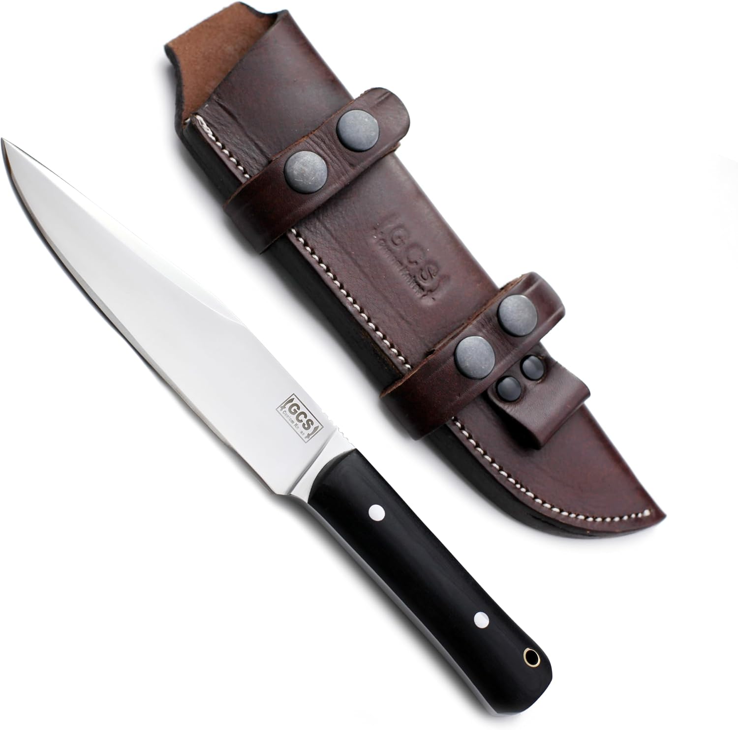 GCS Handmade D2 Steel Hunting Knife with Black Micarta Handle, Full Tang Blade, and Leather Sheath for Hunting Hunting Camping Survival EDC-GCS 937