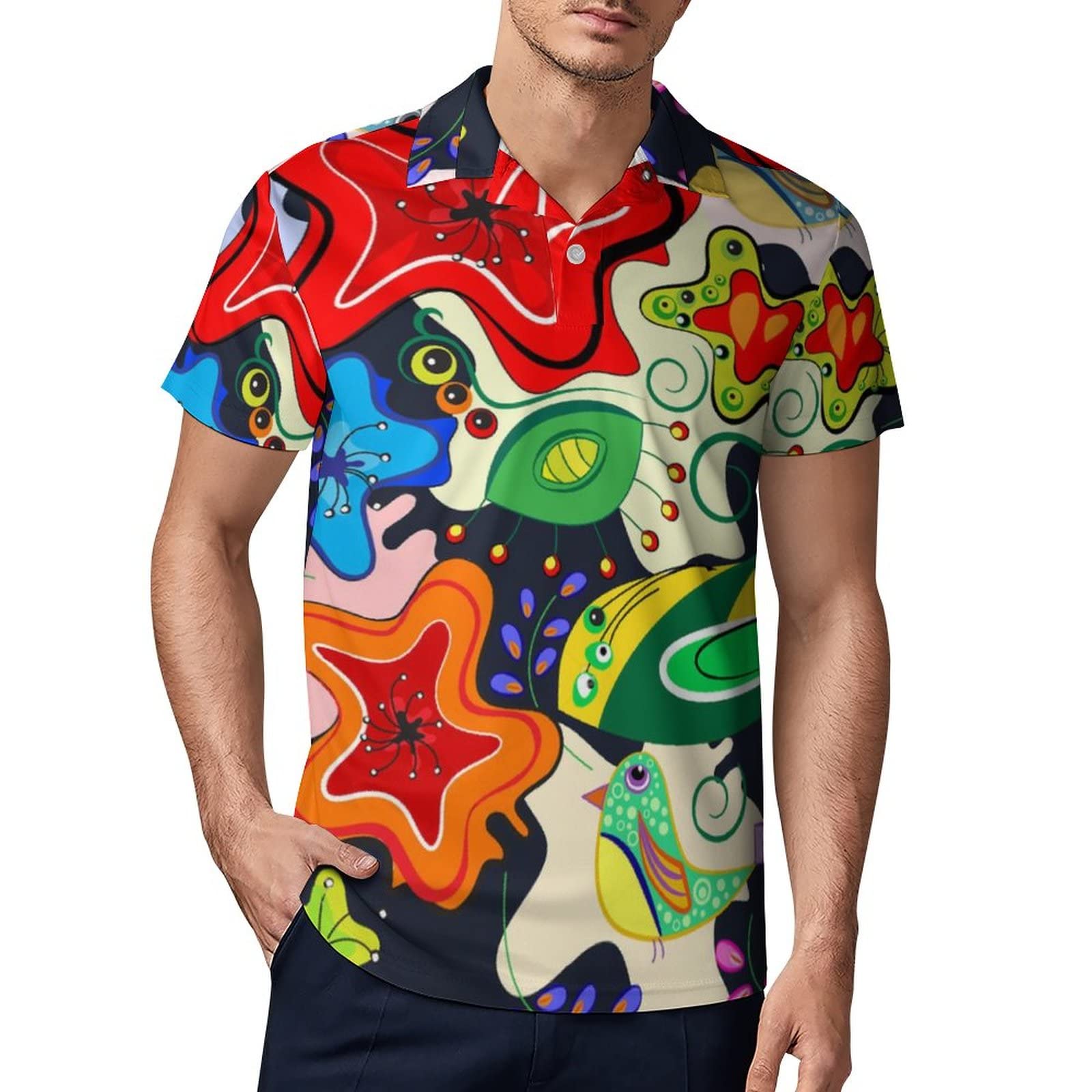 Amazon.co.jp: ポロシャツ 半袖 メンズ POLOシャツ カラフルな花柄 T 