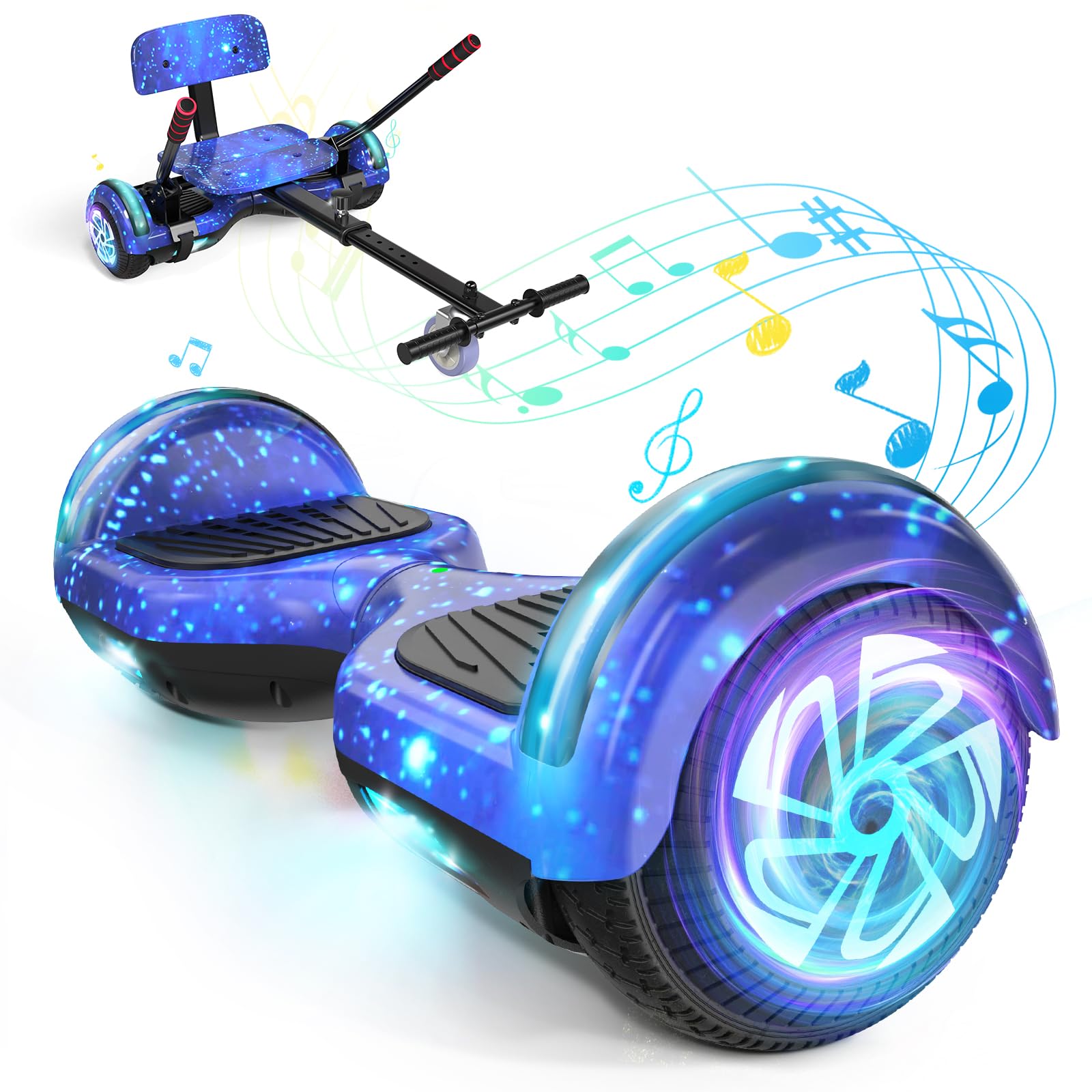 SISIGAD Scooters for Kids Ages 7-12, with Built-in Bluetooth Speaker and 6.5" Colorful Lights Wheels, Safety Certified Self Balancing Scooter