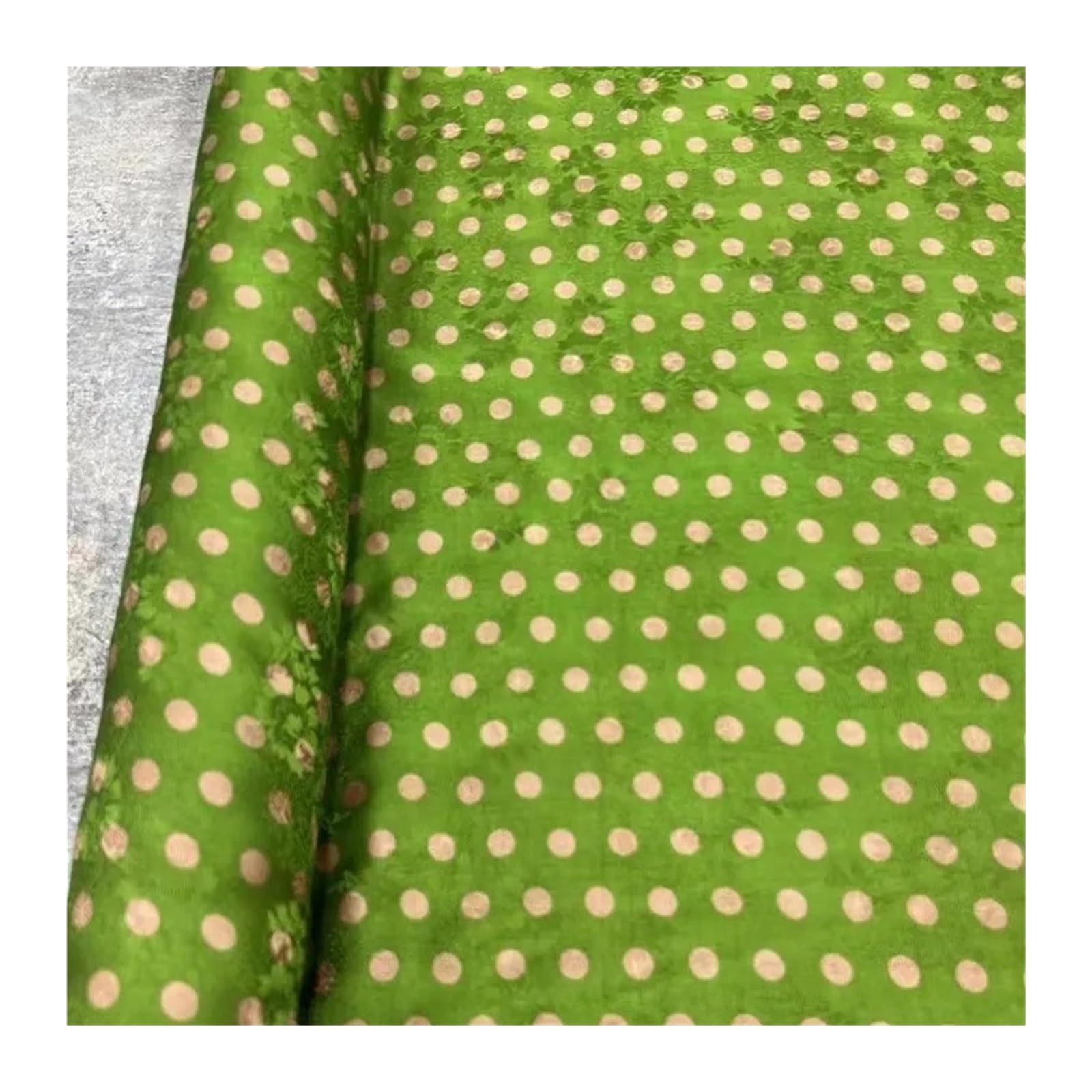 Polka Dots Fabric 23 Momme Mulberry Silk Fabric 114cm Wide Polka Dot Green for Blouses, Tops, Formal Wear