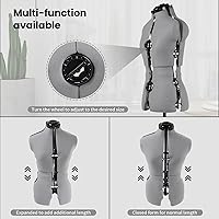 Vista 3 de maniquí ajustable con forma de vestido para costura, talla 6-14 para mujer, gris, con 13 diales y ruedas desmontables, modelo de cuerpo