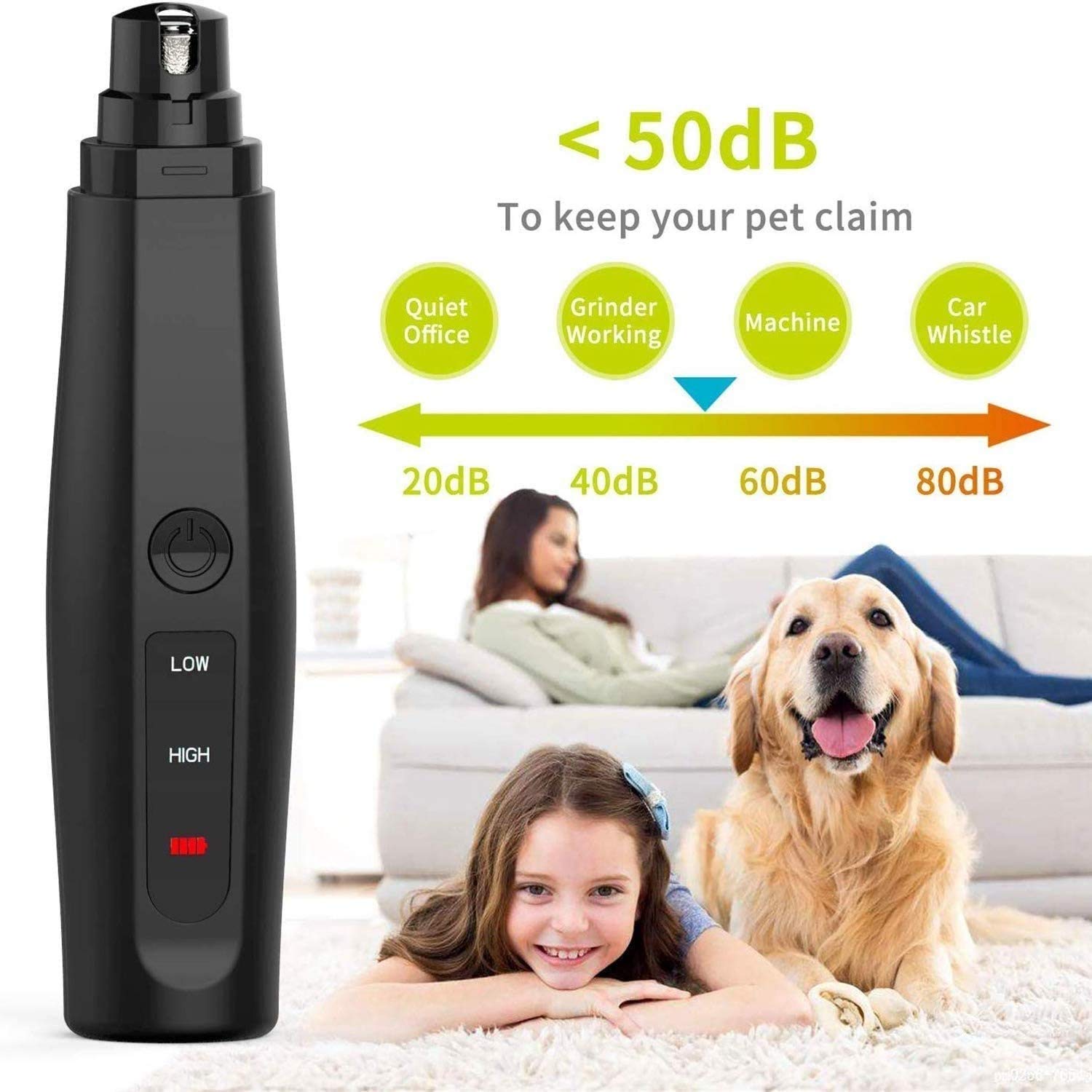 Molinillo de uñas de 2 velocidades del clavo del perro Trimmer del clavo del animal doméstico eléctrico Piedra del clavo de la mascota eléctrica Patas sin dolor PAWS PILLINDER USB RECARGABLE ARI