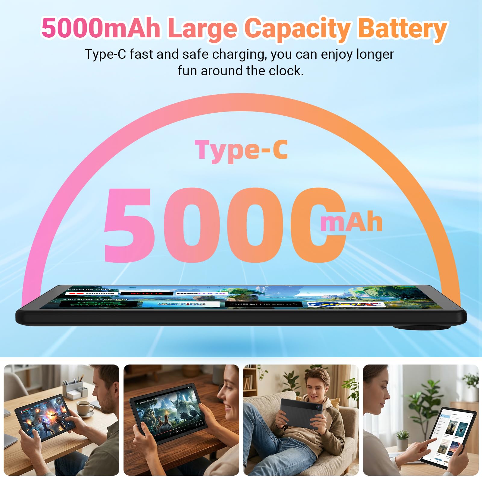 Gleeso Tablet｜Android 16 Tablet 10 Inch｜16GB RAM 1TB TF Android Tablets with Face Unlock｜Widevine L1｜BT 5.4/5G WiFi｜5MP Dual Camera, OTG Tablet PC - Black — view 8