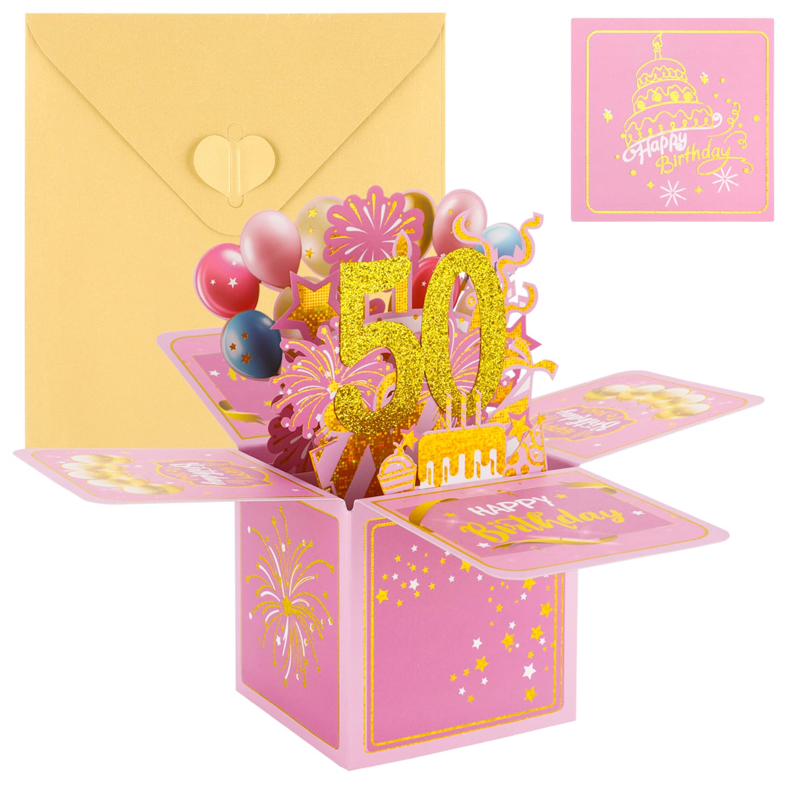 Candcamp 50th Birthday Card for Women 3D Pop Up Greeting Card with Note and Envelope 50th Birthday Gifts for Wife Mum Grandma Auntie