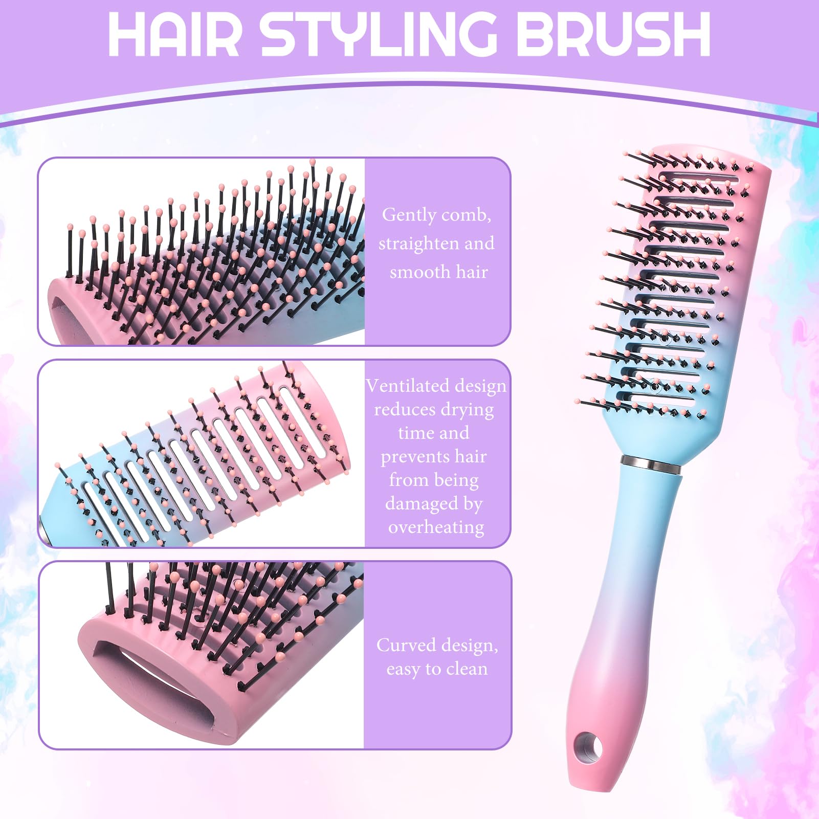 4 Packs Hair Brush Set, Anti-Static Paddle Brush Women Detangle Hair Brushes - Image 3