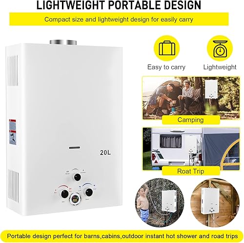 Vista 37 de Calentador de agua de propano sin tanque, 5.26 GPM 20L, calentador de agua caliente instantáneo de gas portátil para exteriores, con pantalla Negro