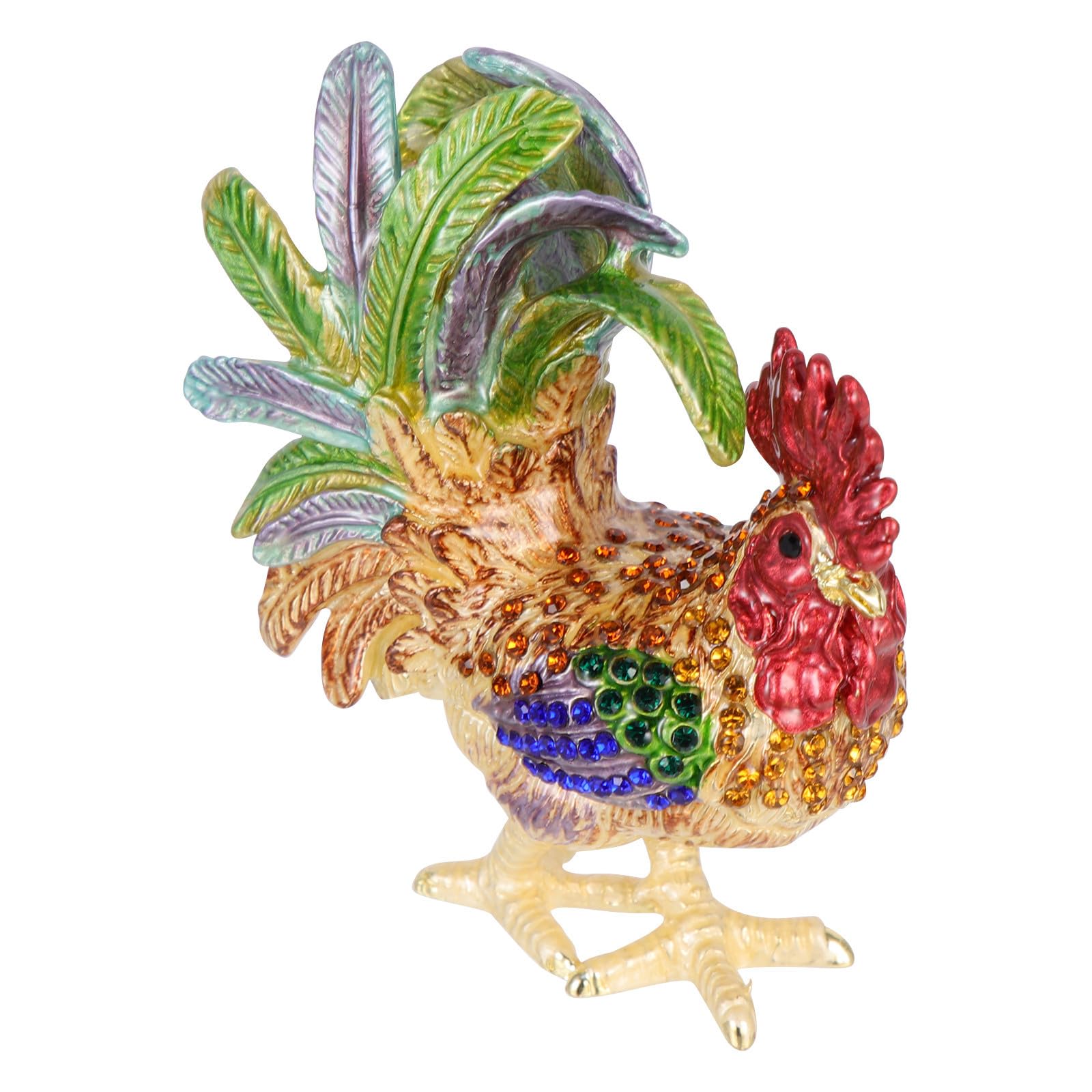 Muiltvoe Jewelry Trinket Box Rooster Shape Decor Small Alloy Jewelry Case for Women and Office Desk Ornament