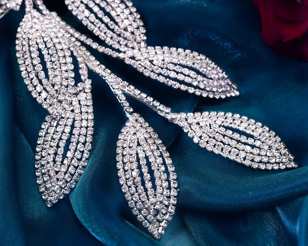 Haarkamm Hochzeit Silber Braut Haarschmuck aus Strass Kristall Damen Mädchen Kopfschmuck Brautschmuck Blatt Haar Schmuck Steckkämme