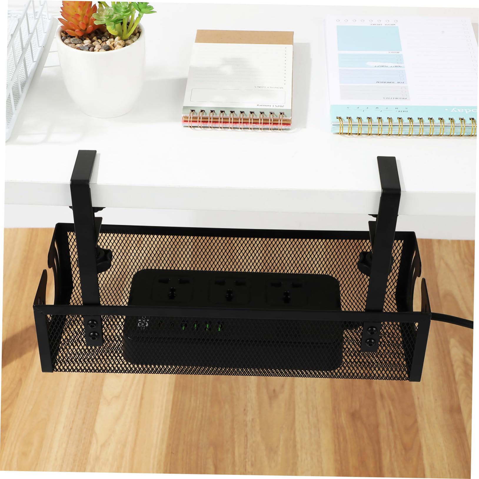 Organizador de Cables para Escritorio sin Taladro Bandeja Metálica Ventilada y Antideslizante para Gestión de Cables y Regletas bajo Mesa Soporte Resistente para Oficina y Gaming