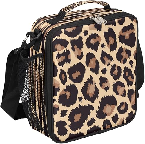 Pardick Lonchera con estampado de leopardo para niños, estudiantes, con estampado de piel de leopardo, con correa ajustable para el hombro, lonchera