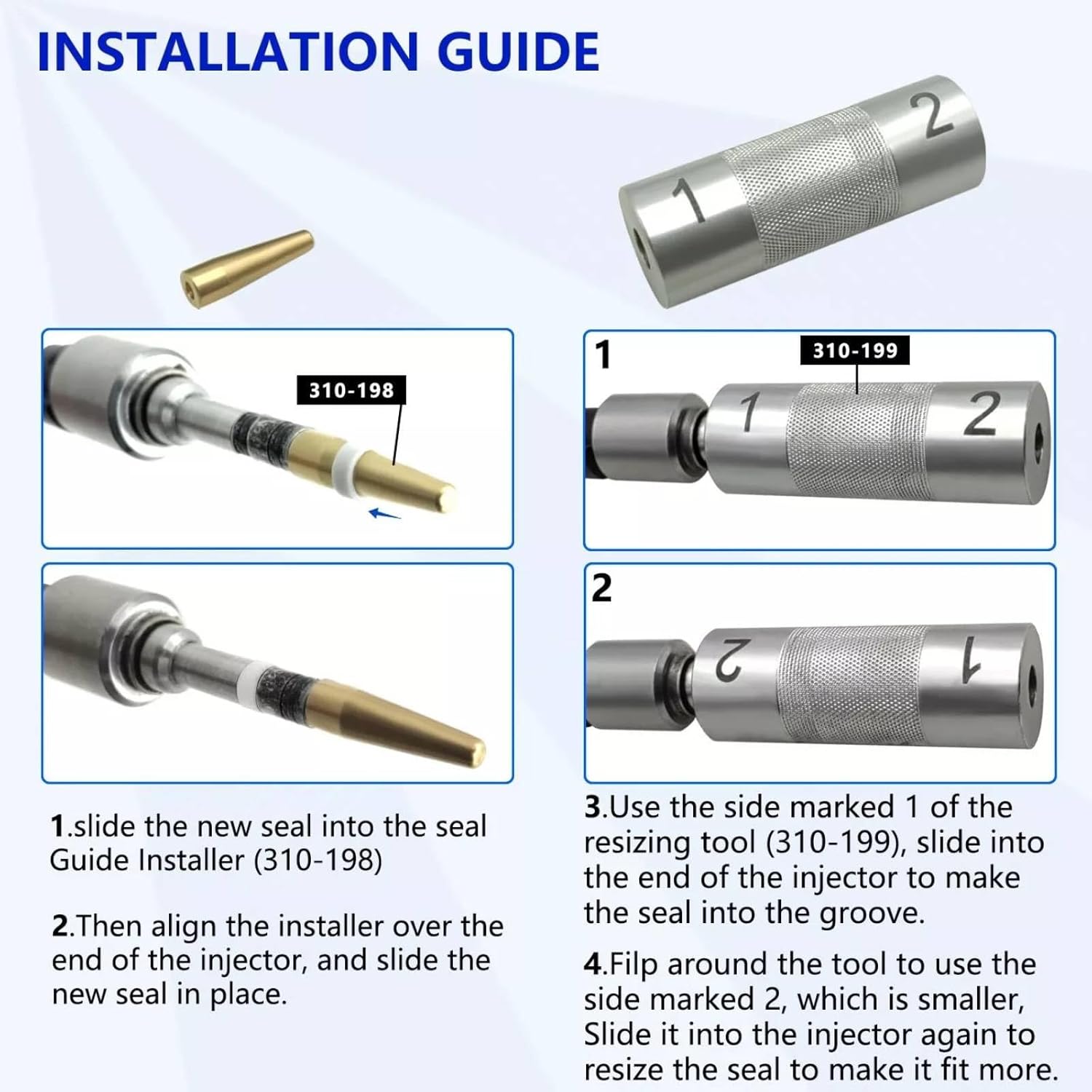 Fuel Injector Seal Install Tools for All Jaguar/Land Rover 3.0L & 5.0L Engines, Replace the Fuel Injector Teflon Seals, Part #: 310-198 310-199