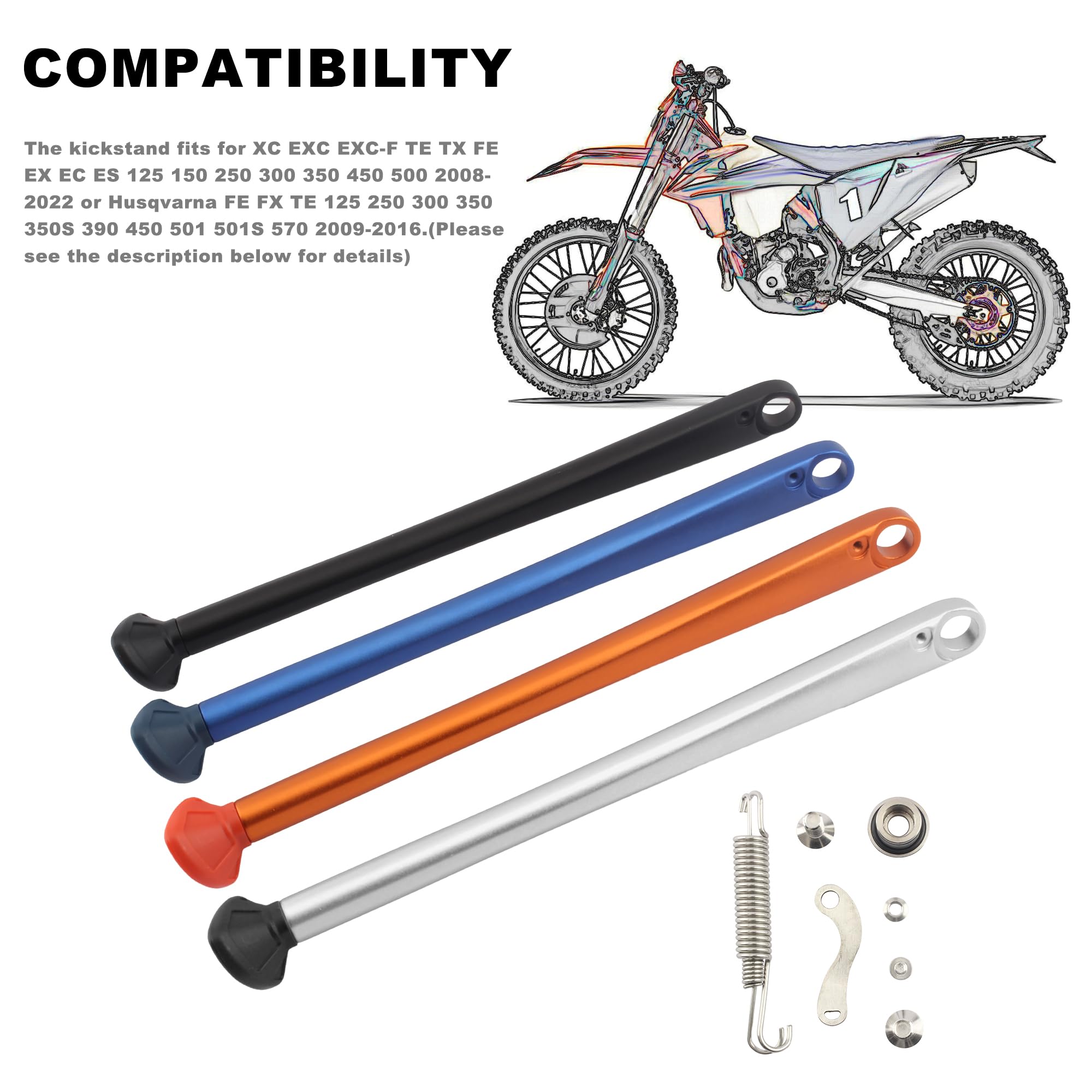 Motorrad Seitenständer,Seitenstaender Parkbein mit Federbasis, Seitenstütze Ersatz für EXC EXCF XC XCF XCW XCFW 125 200 250 300 350 450 500 530 2008-2016 Orange