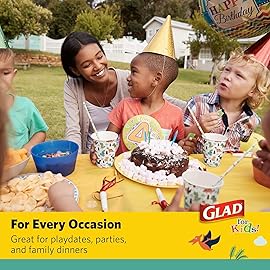 Glad for Kids Dinosaur Disposable Paper Cups - Heavy Duty, Soak Proof, White Paper Cups with Dinosaur Design for Drinking and Everyday Use, 9 Ounce, 20 Count - 3 Pack