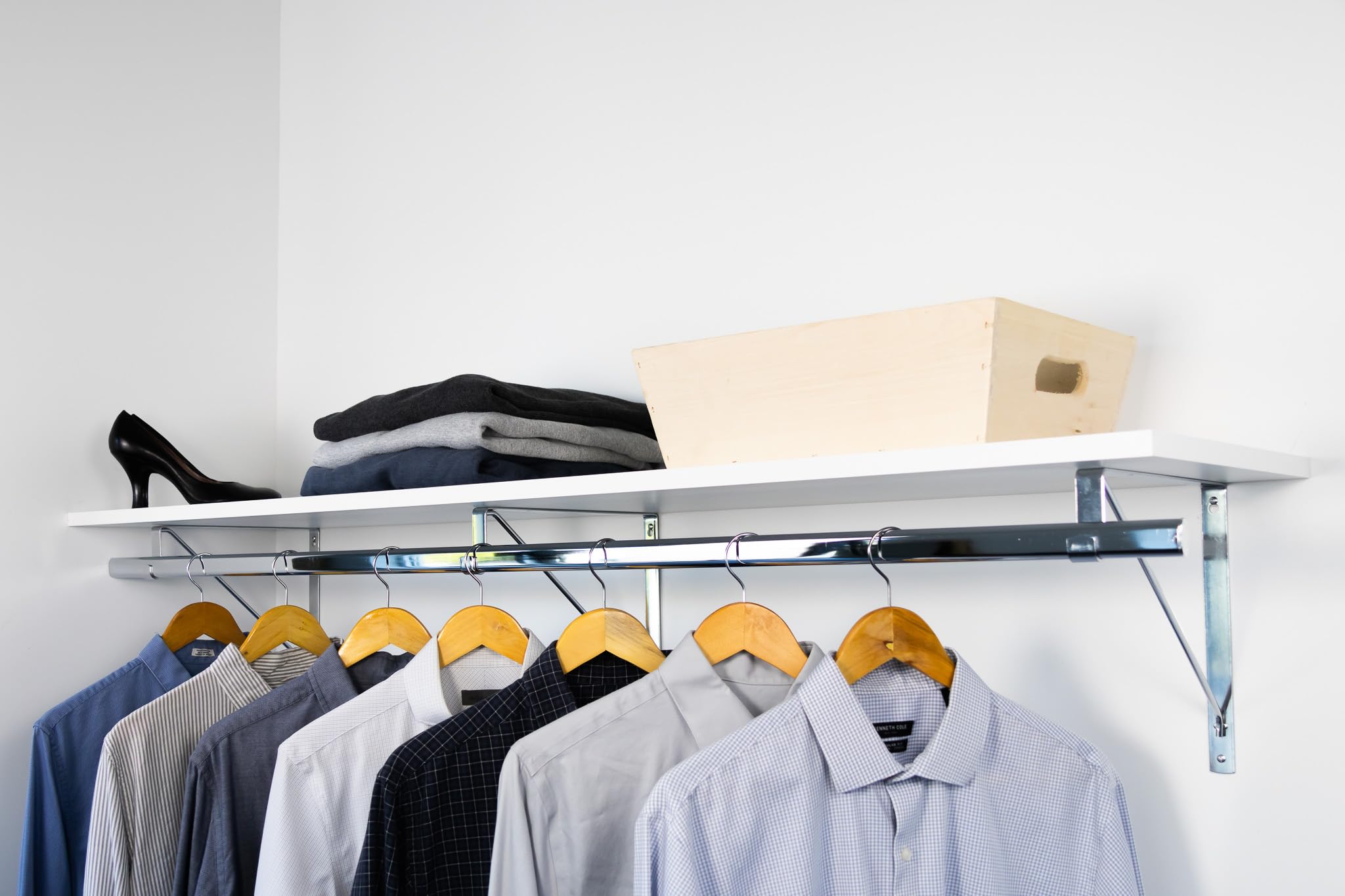 PHILLCO Custom Cut-to-Size Premium Wall-Mounted Shelf with Rod and Bracket Kit. 3/4