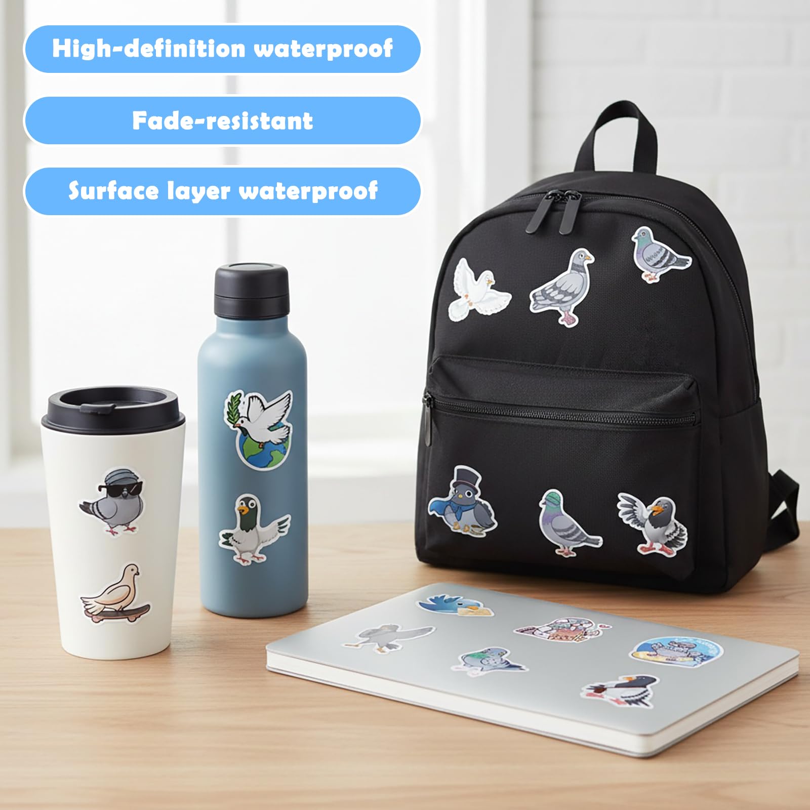 Culinavog 126 Stück Taube Aufkleber für Laptop, tauben Stickers Wasserdicht für Kinder Jugendliche Erwachsene Jungen, Vinyl Aufkleber für Scrapbook,Skateboard,Auto,Gepäck - 4