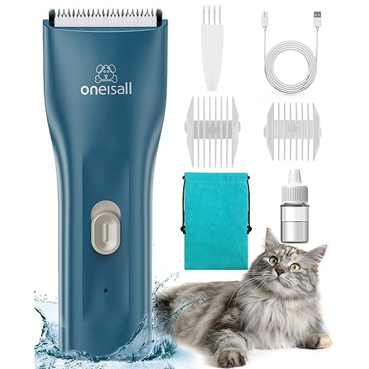 oneisall Pet Clipper for Cat Matted Hair, Pet Shaver for Cats Quiet Pet Clippers Waterproof Cordless Cat Clippers for Matted Hair Long Hair with Storage Bag (Green)