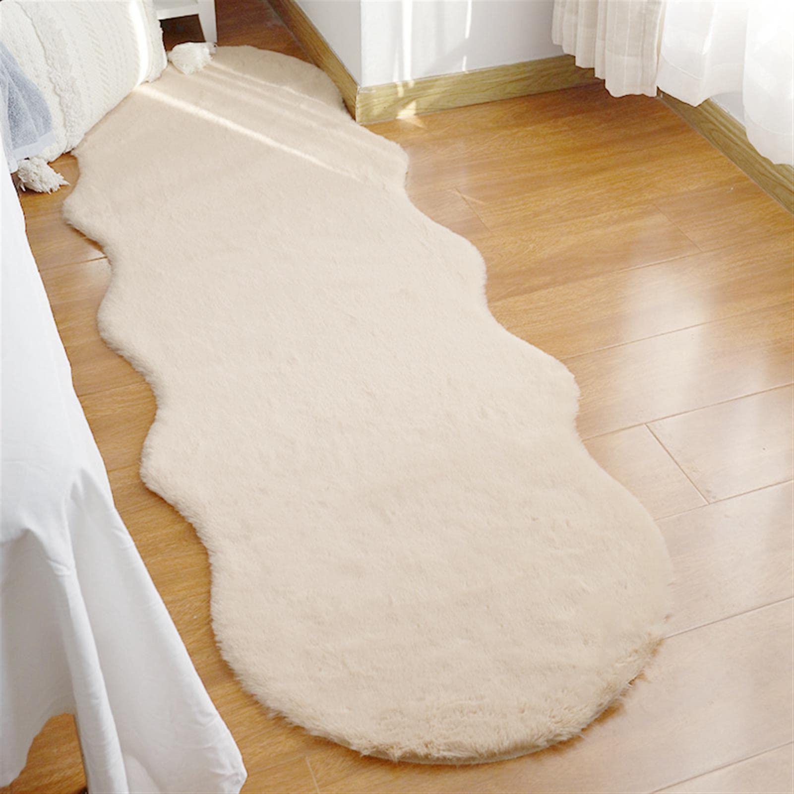 Guetto Khaki Faux Rabbit Fur Rug,Non-Slip Faux Rabbit Fur Soft Thick Fluffy Rug,Carpet With Shaggy Thick Fluffy Bedside Rug Comfortable Mats For Bedroom Living Room,,60X180cm