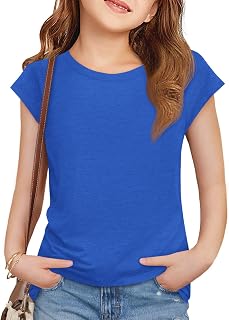 Girls Short Sleeve T Shirts Crew Neck Cap Sleeve Tank Tops Casual Loose Summer Shirt Kids 5-14 Years