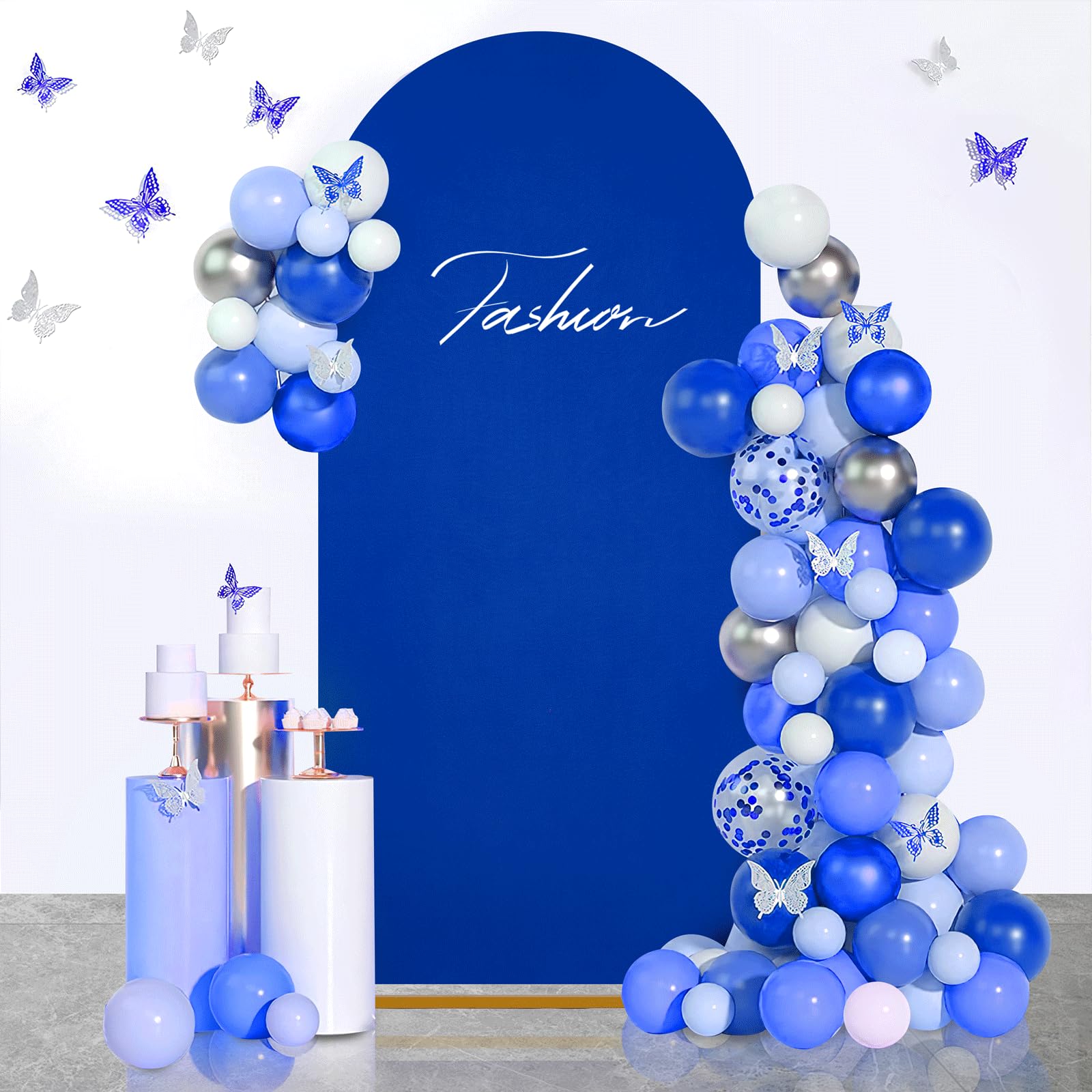 Navy Blue Arch Backdrop Cover Spandex Fitted 5FT Wedding Arch Covers | Balloon Round Top Chiara Arch Backdrop Fabric for Birthday Party Stage Backdrop Stand Decorations