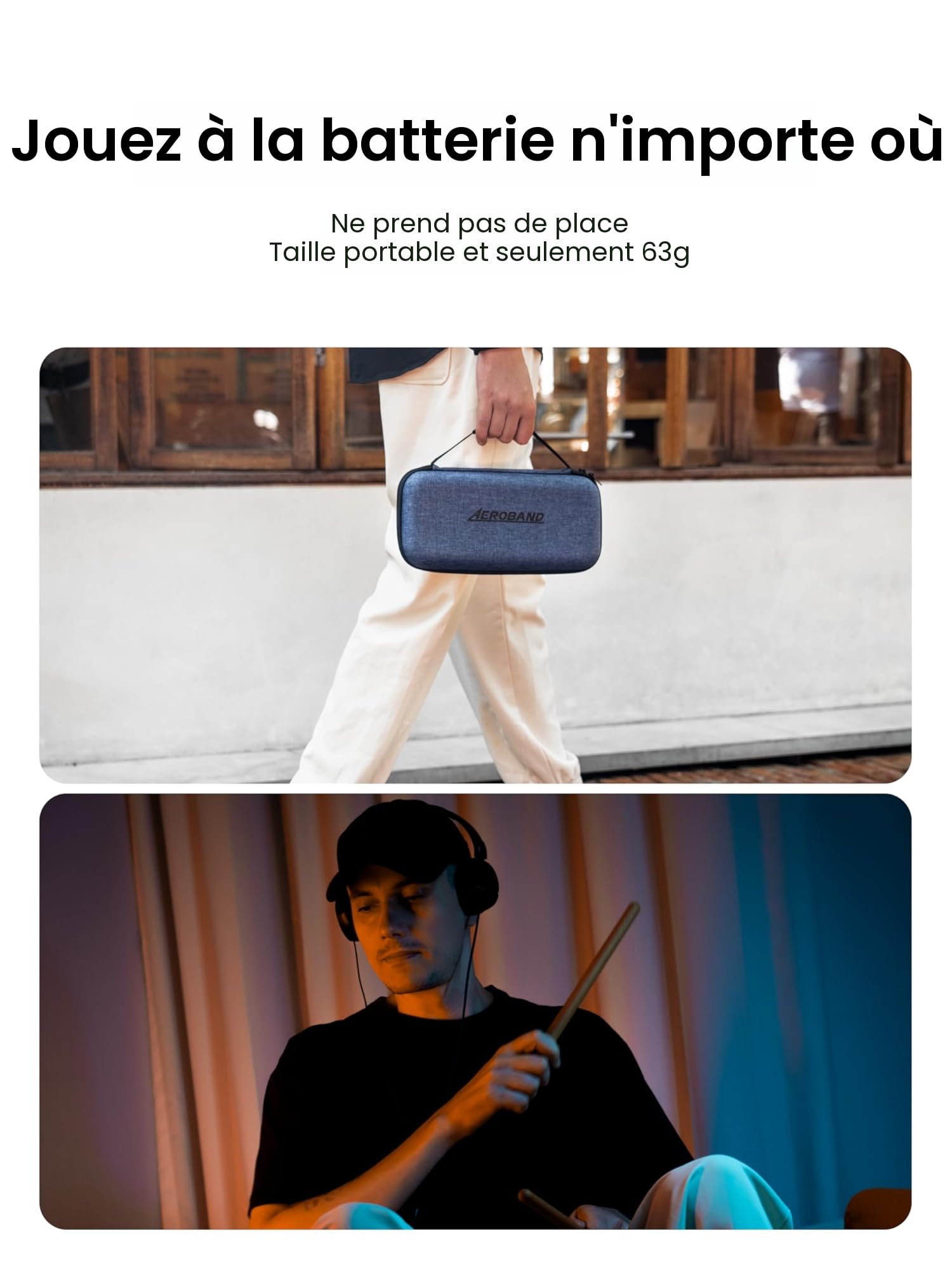 AEROBAND Ensemble de Batterie Electronique PocketDrum2 MAX, Baguettes d'Air & Pédales & Adaptateur Bluetooth, Jouez à la Batterie Partout et à Tout Moment, 8 Sons et USB Midi Cadeau pour Adolescents