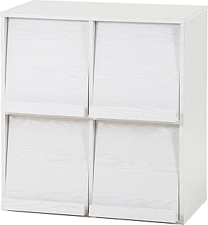 不二貿易 ディスプレイラック 本棚 幅80×奥行40×高さ85cm オークホワイト 4マス フラップ扉 サイドボード マガジンラック 73419