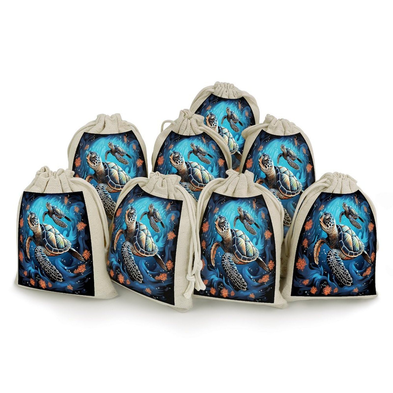 Adfgyerh Style Sea Turtle Boho Bags With Drawstring Reusable,Jewelry Bags 4.9 X 6.7 Inch, Set Of 8,Gift Bags For Party Wedding Storage Home Supplies
