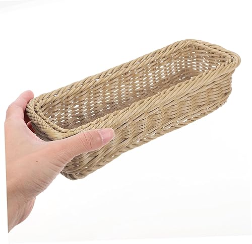 Miniatura 4 de Cesta de almacenamiento de ratán, soporte para utensilios de cocina, cestas de almacenamiento rectangulares tejidas, bandeja de cubiertos de ratán,