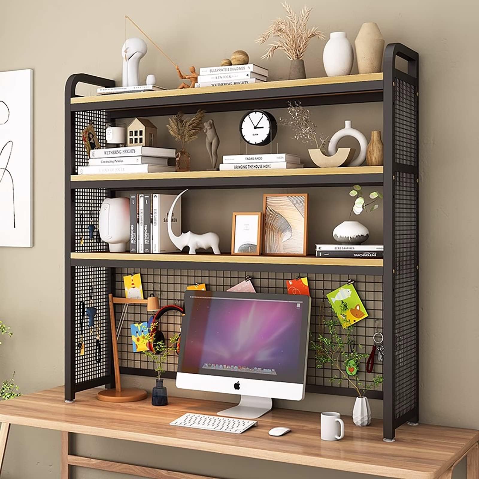 Estante organizador de estantería – Almacenamiento de escritorio de madera de 3 niveles para suministros de oficina en casa, solución multiusos ajustable para un uso eficiente de la oficina