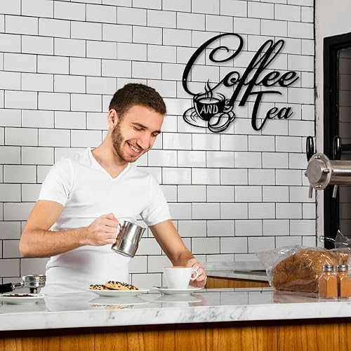 Miniatura 5 de Letrero de metal de café y té, letreros colgantes de barra de café para decoración de pared, letreros de metal negro para decoración de pared para