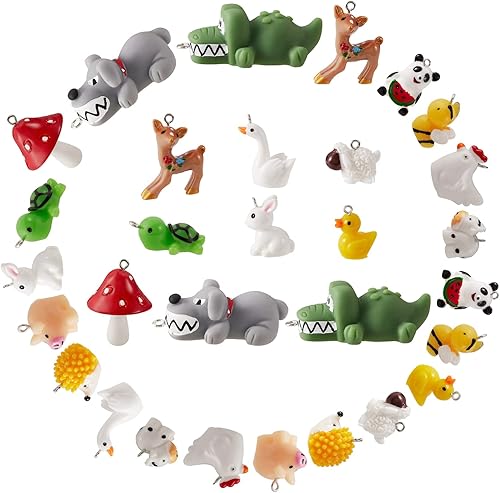 WEWAYSMILE 30 dijes de resina lindos de animales, dijes de hongos, abeja, pato, vaca, ciervo, cisne, llavero, aretes, pulsera, manualidades, dijes