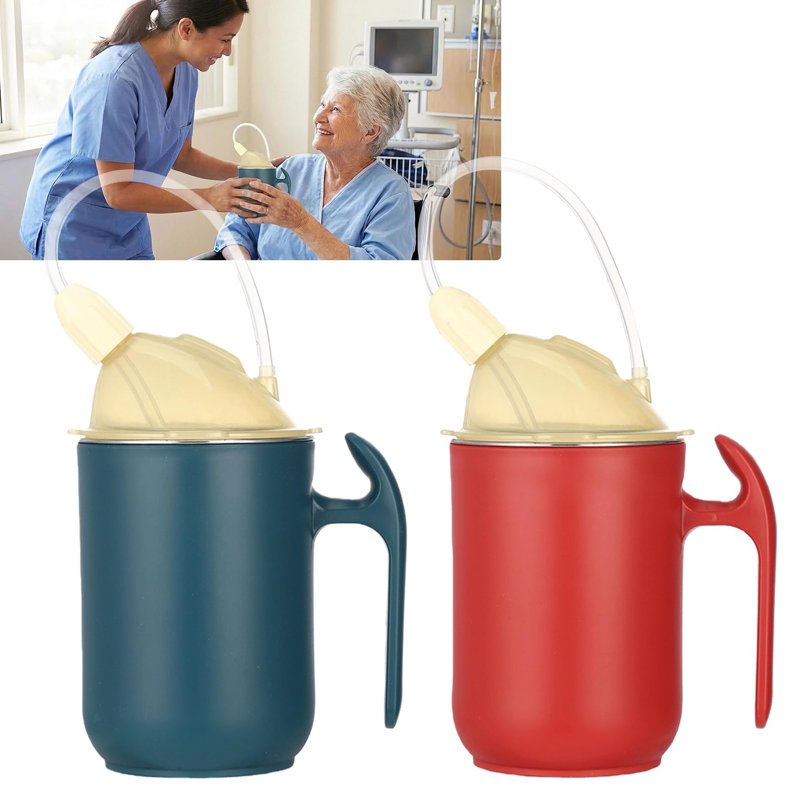 2 Stk. Trinklernbecher, 13,5 fl oz Becher mit Trinkhalm und zwei Deckeln, auslaufsicher, für Unterstützung durch Betreuungsperson, leicht und robust, Dunkelrot und Dunkelblau