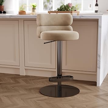 Counter Height Bar Stools with Back Modern Adjustable Height Barstools Swivel Bar Chair Gold Legs for Kitchen Island Counter Living Room Coffee Shop Set of 1 Khaki+Black