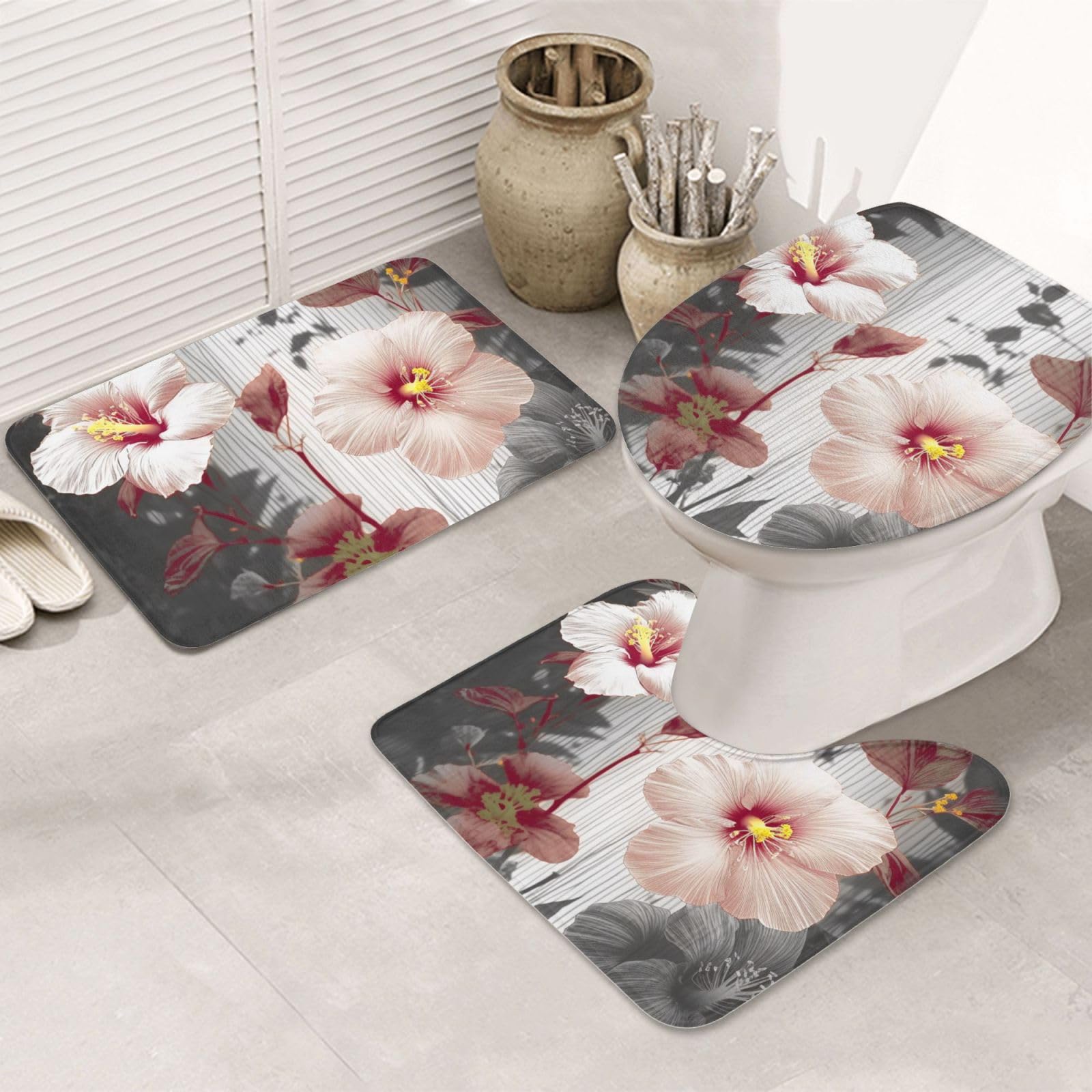 Tapis de bain doux pour pieds sensibles avec lot 3 pièces flanelle absorbante