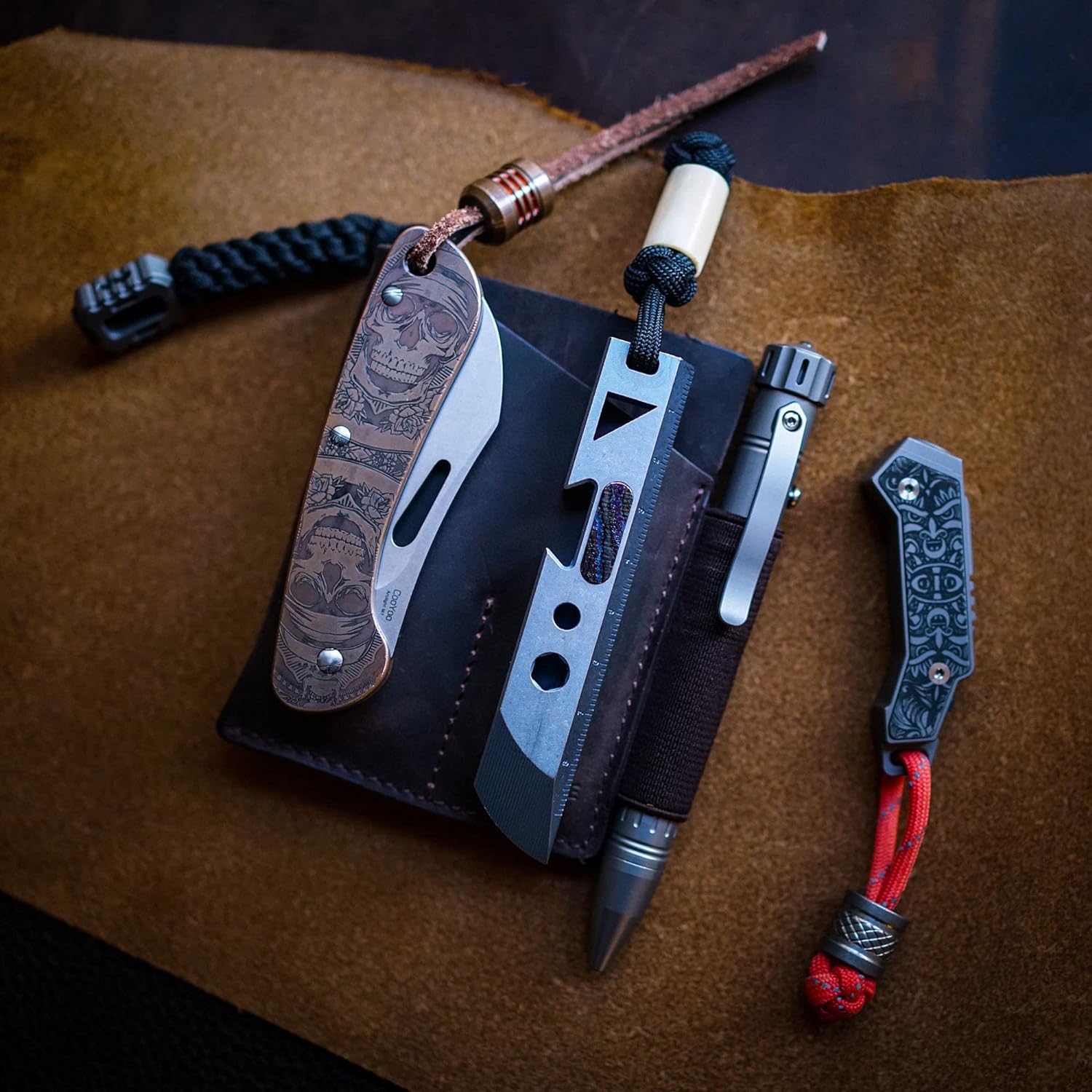 VIPERADE PJ12 EDC Gaine en Cuir Multi-Outils, étui à Outils, Gaine de Couteau, Gaine de Lampe de Poche pour for Leatherman, Gaine de Couteau Multi-Outils avec 2 Poches