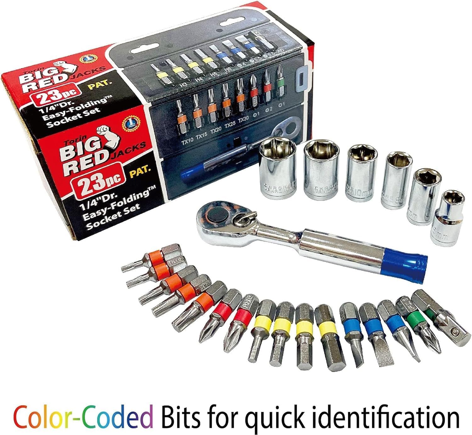 BIG RED BHT-23BRS01-3 Torin Easy-Folding Socket and Bit Set Case, 1/4" Reversible 72-teeth Ratchet Wrench Socket Set, 23PCS image 5
