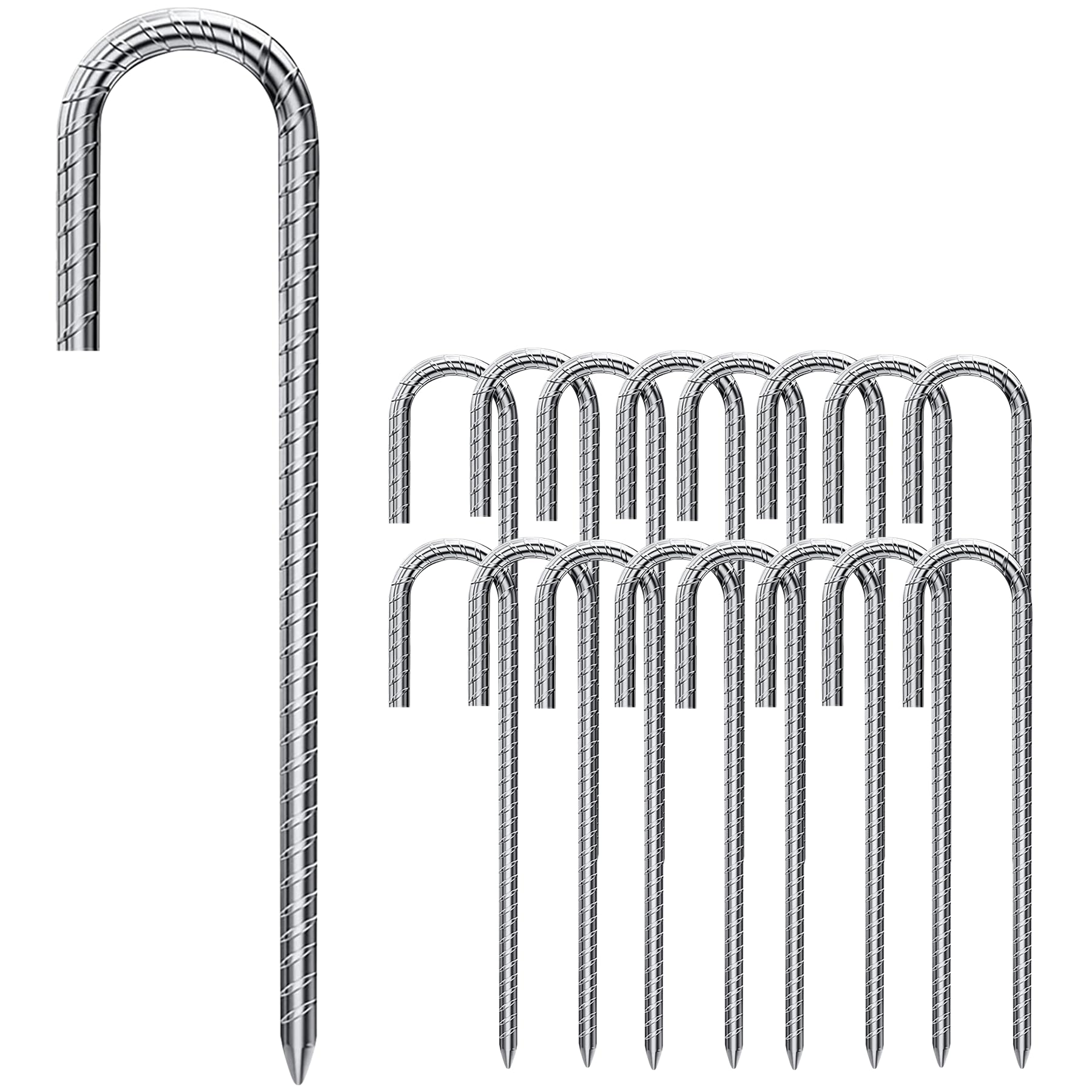 Forever Speed Pack of 16 Ground Anchors, 30 cm, J-Type, Galvanised Steel Tent Pegs, Ground Anchor, Trampoline, Camping Pegs for Tents, Canopies, Camping, Trampoline, Flower Stand