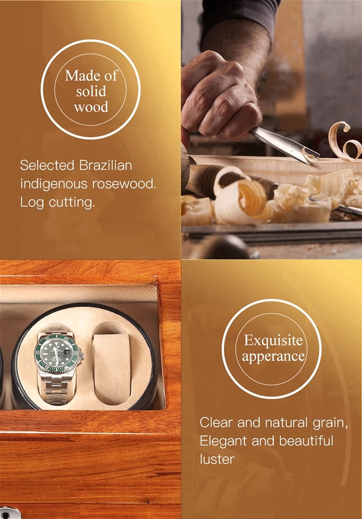 FENOKD Watch Display Box Double Watch Winder, Solid Wooden Automatic Watch Winder Box for 2 Watches, Watch Display Case with Motor and Dual Power Sup