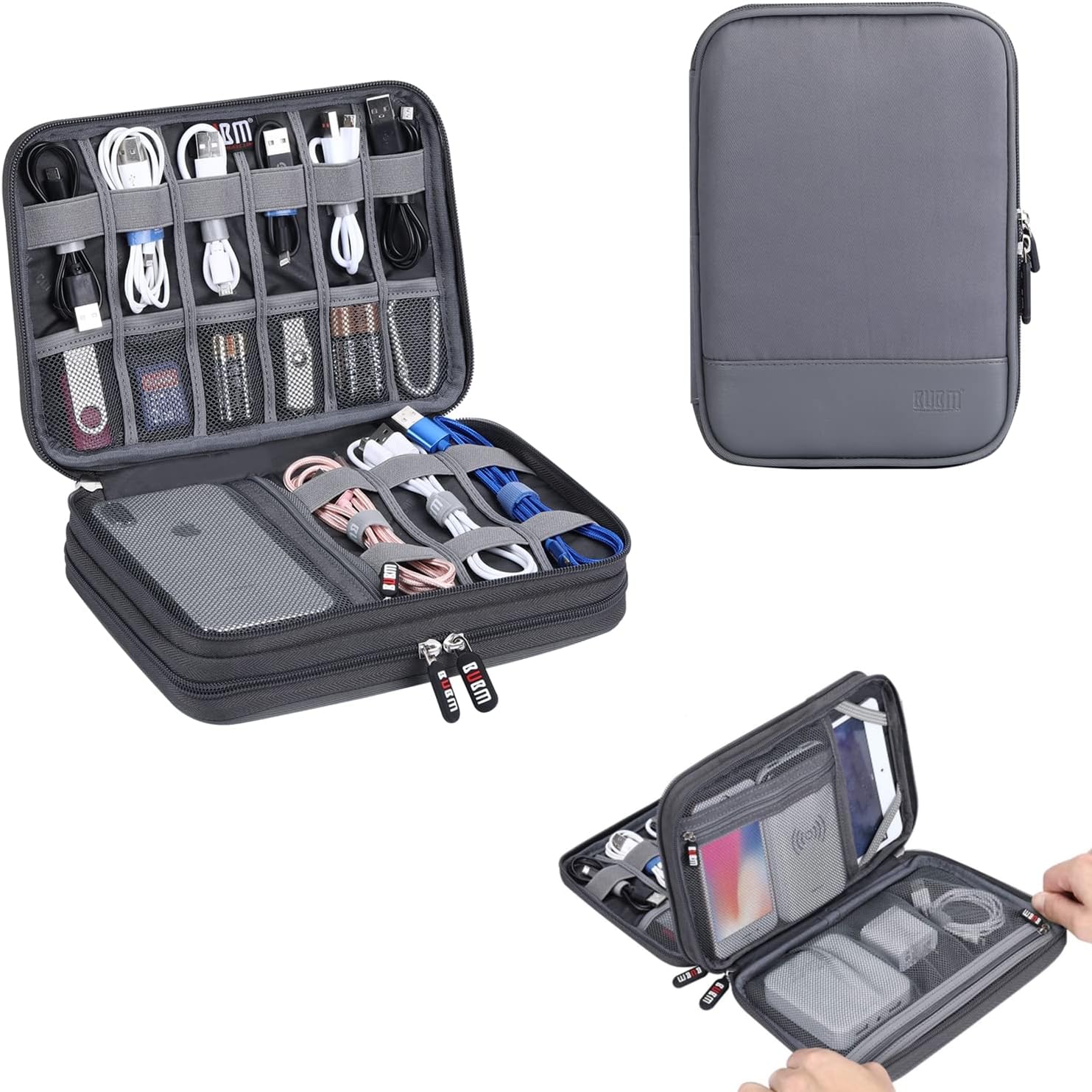 Electronic Cable Organizer Bag - Portable Travel Double Layers Electronic Digital Accessories Storage Pouch Bags for SD Card Case, USB Flash Drive,Charging Cords, USB Charger, Mini Tablet